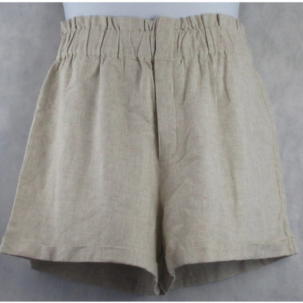 NWT And Now This Women's Button Fly Paperbag-Waist Shorts, Tan, Large
